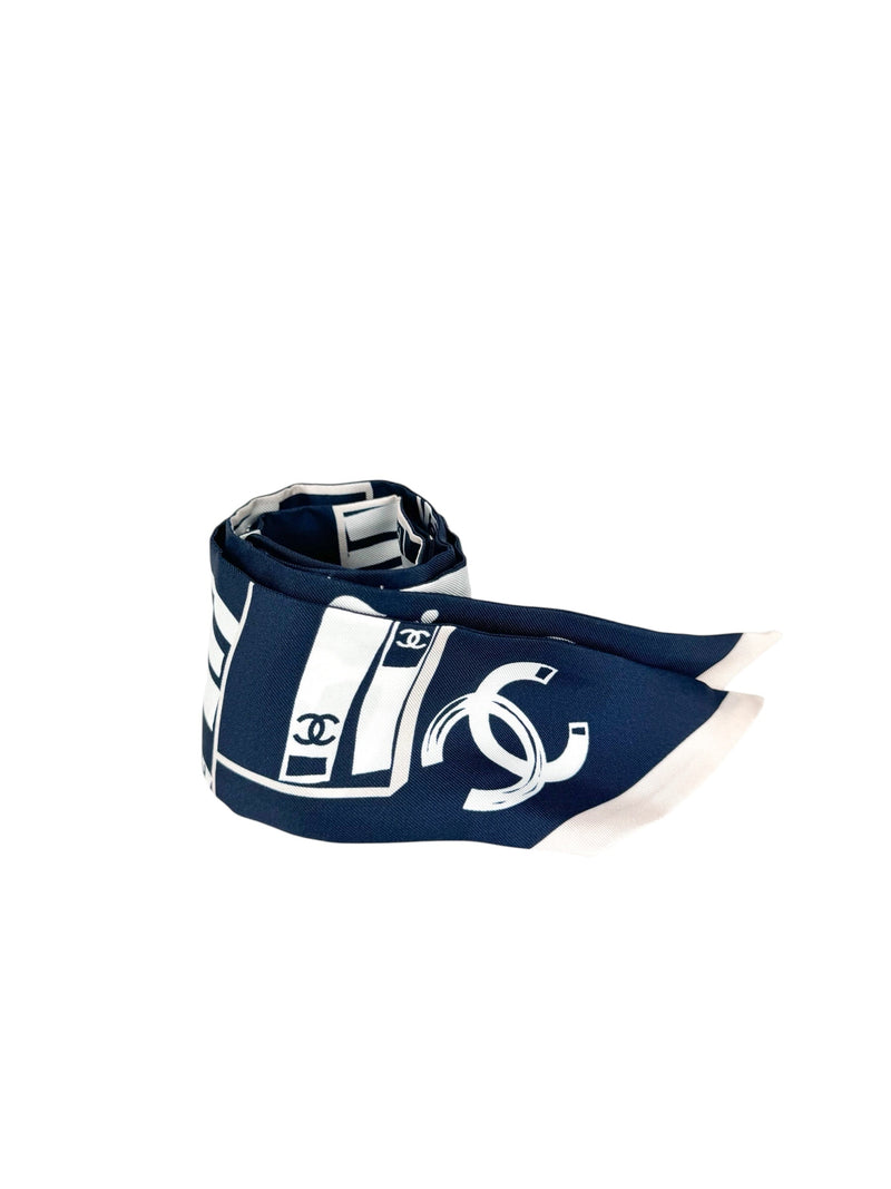 Chanel Navy and Light Tan Silk Bandeau