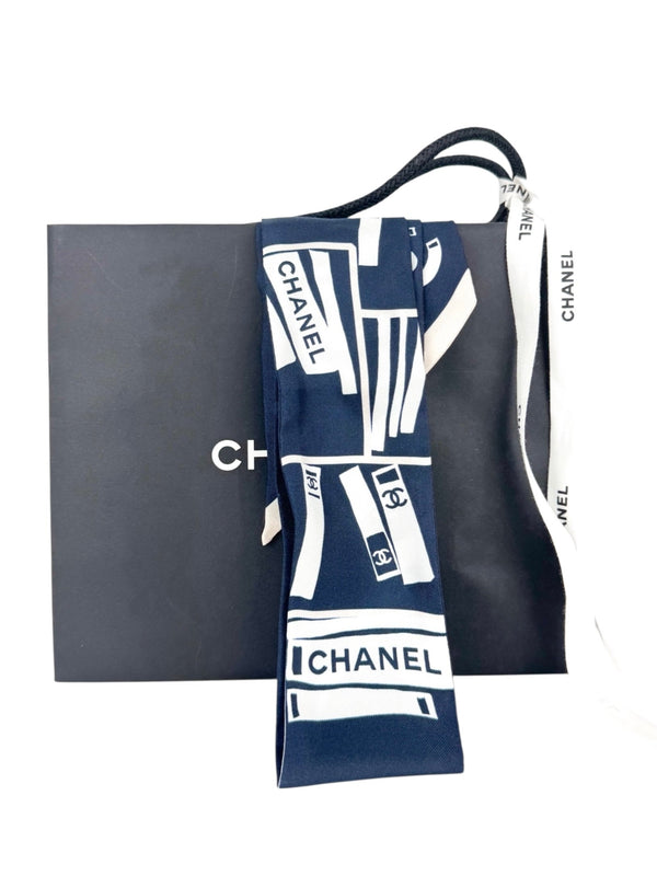 Chanel Navy and Light Tan Silk Bandeau