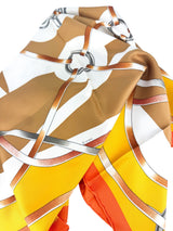 Hermes Orange, Brown and Yellow Silk Scarf 90