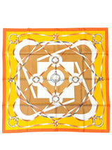 Hermes Orange, Brown and Yellow Silk Scarf 90