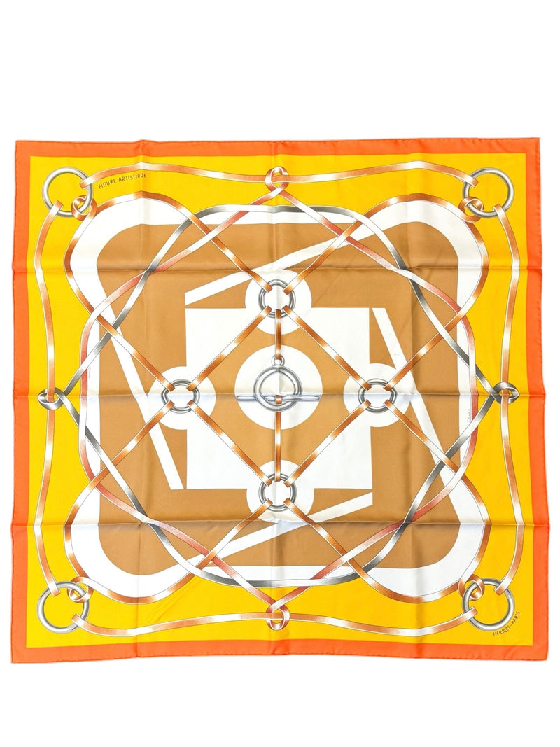 Hermes Orange, Brown and Yellow Silk Scarf 90