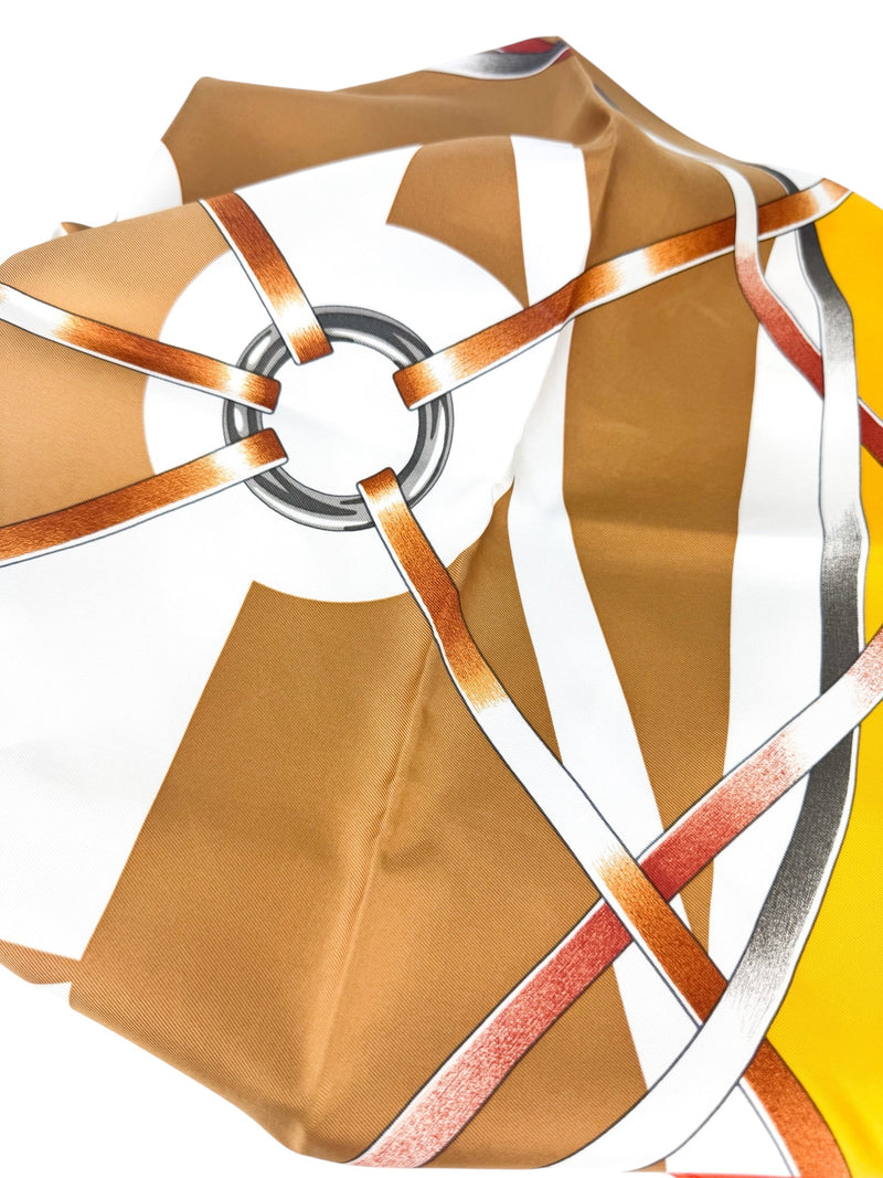 Hermes Orange, Brown and Yellow Silk Scarf 90