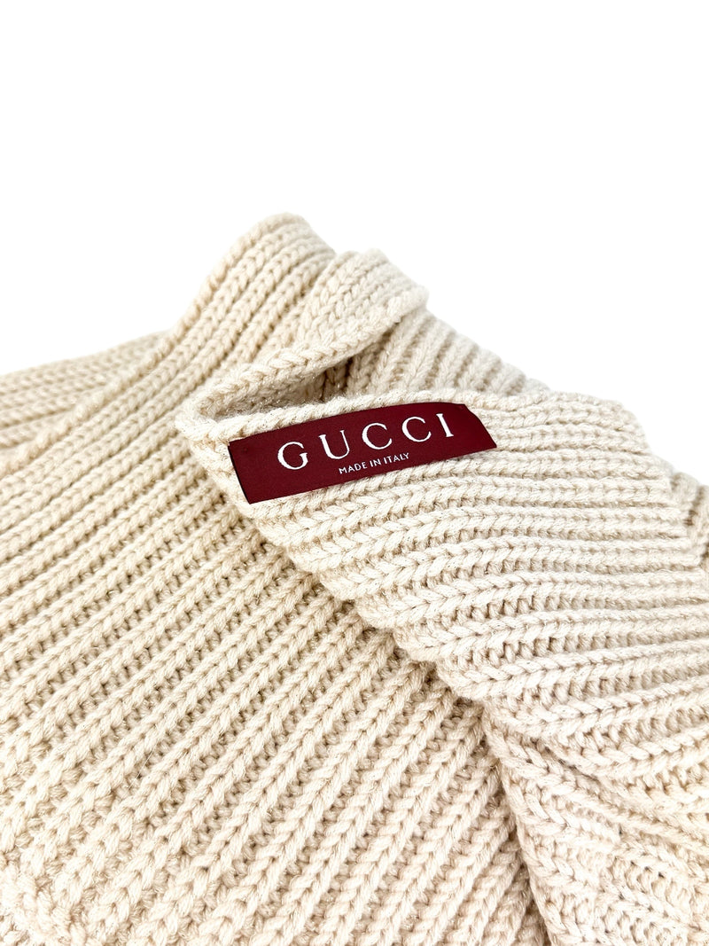 Gucci Light Beige and Gold Woven Scarf