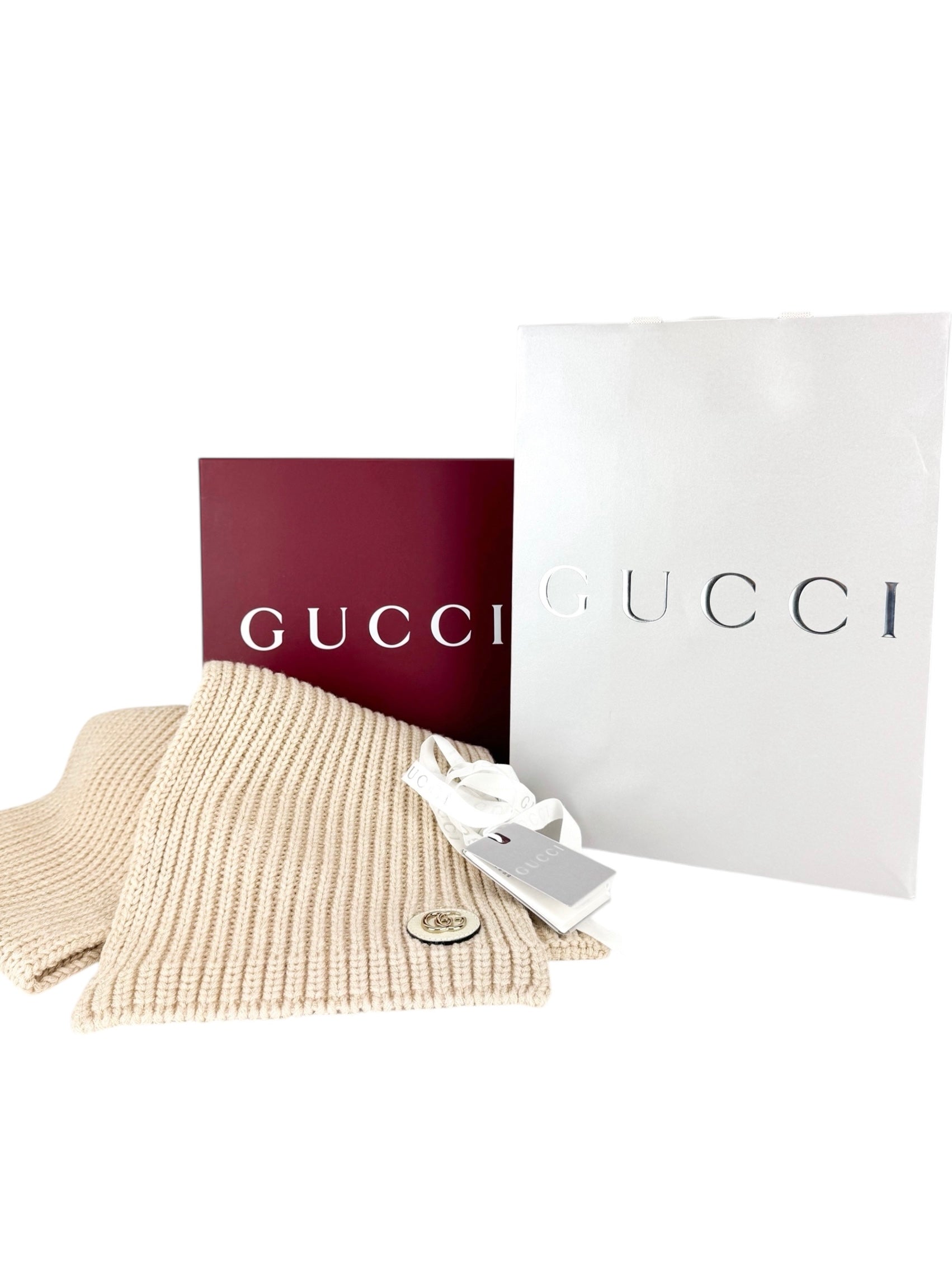 Gucci Light Beige and Gold Woven Scarf