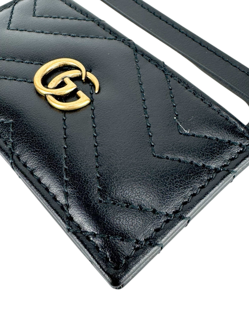 Gucci Black GG Matelasse Chevron Marmont Card Case