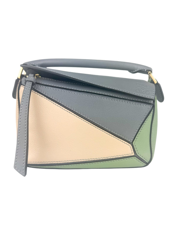 Loewe Dark Gray, Beige and Dusty Green Leather Puzzle Bag Mini