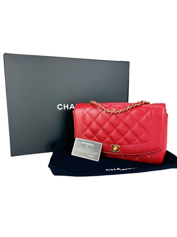 Chanel Red Caviar Leather Diana Shoulder Bag