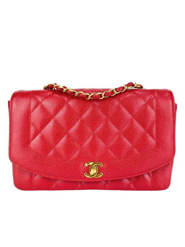 Chanel Red Caviar Leather Diana Shoulder Bag