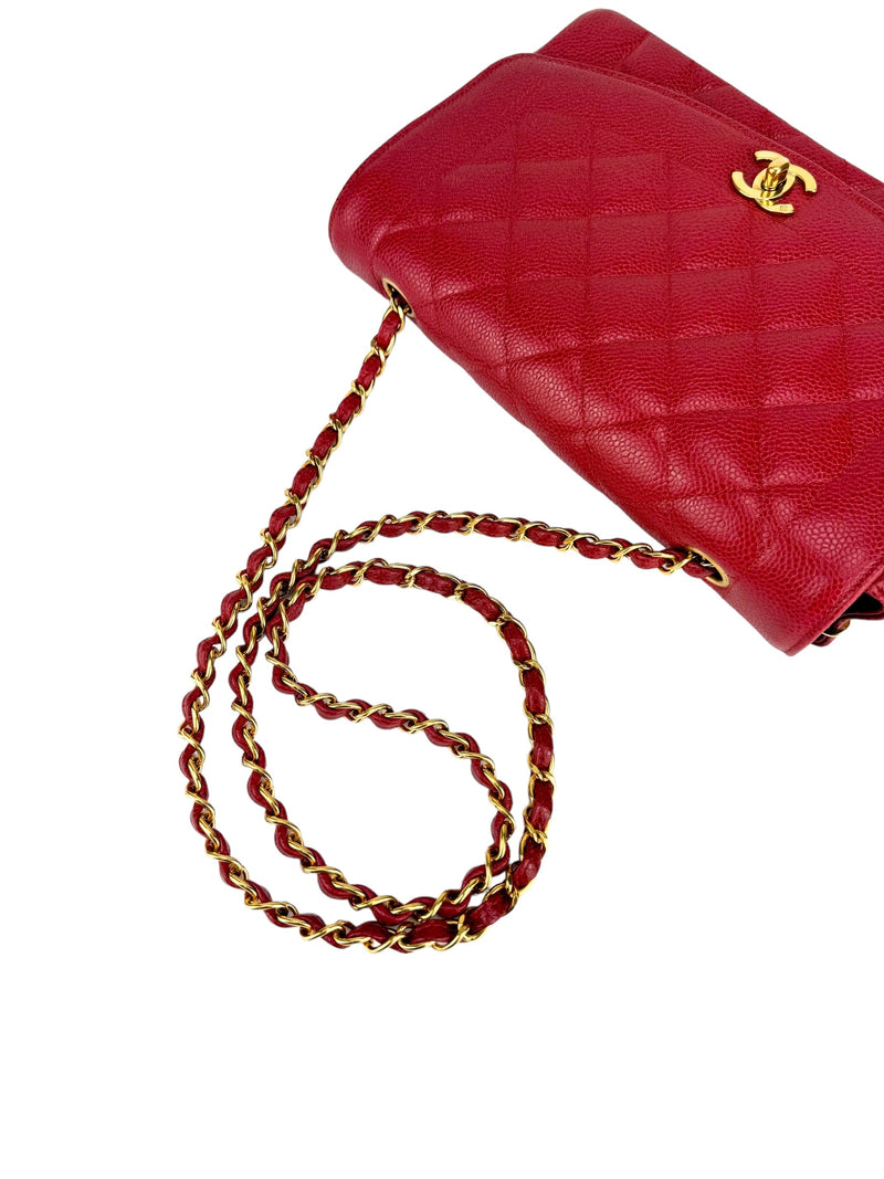 Chanel Red Caviar Leather Diana Shoulder Bag