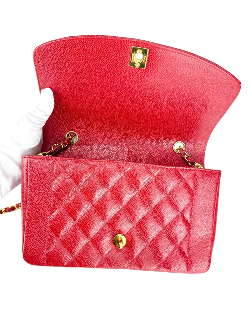 Chanel Red Caviar Leather Diana Shoulder Bag