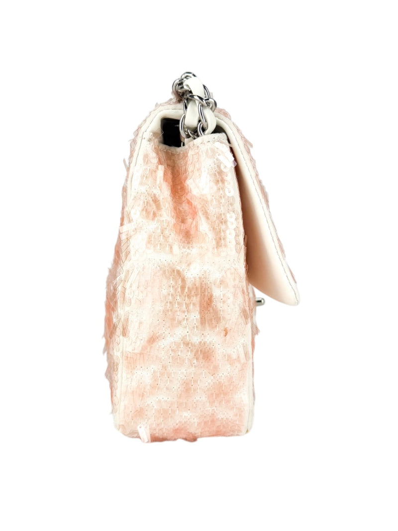 Chanel Light Pink Canvas and Sequin Paillette Single Flap Shoulder Bag