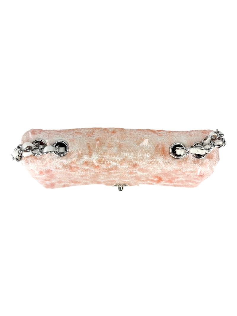 Chanel Light Pink Canvas and Sequin Paillette Single Flap Shoulder Bag