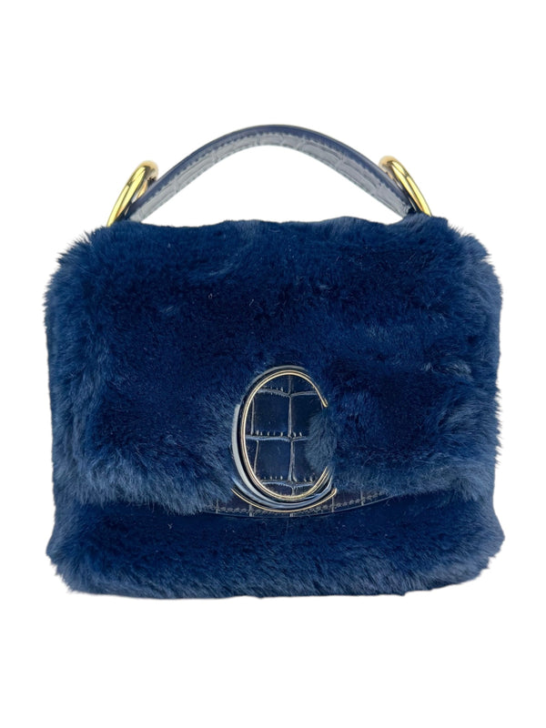 Chloe Navy Faux Fur and Leather C Handbag Mini