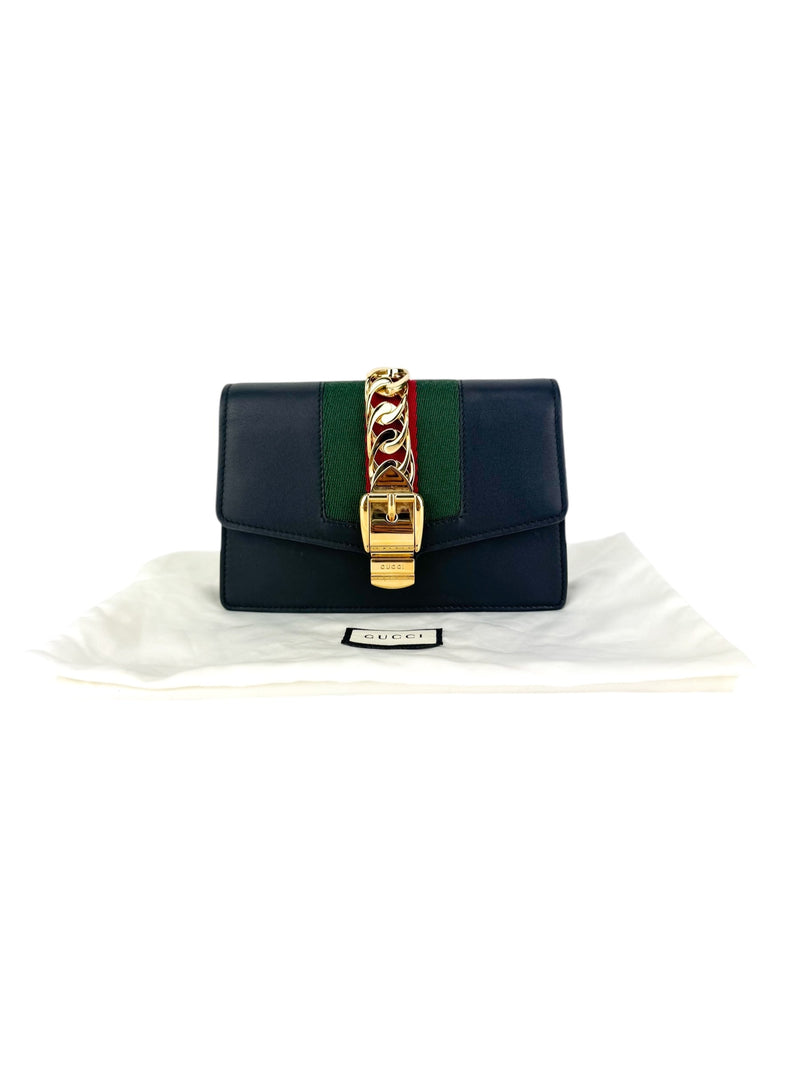Gucci Black Leather Sylvie Shoulder Bag