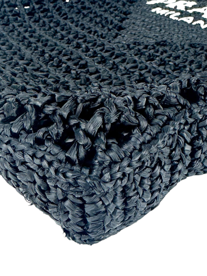 Prada Black Raffia Crochet Logo Tote Bag