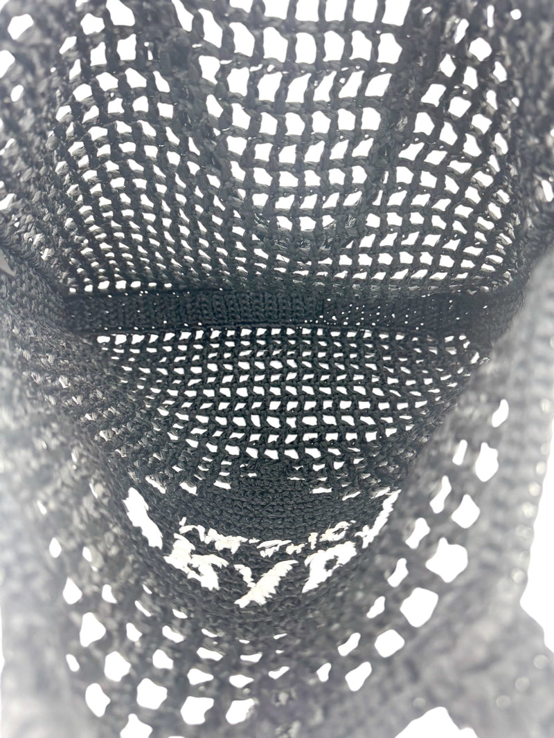 Prada Black Raffia Crochet Logo Tote Bag