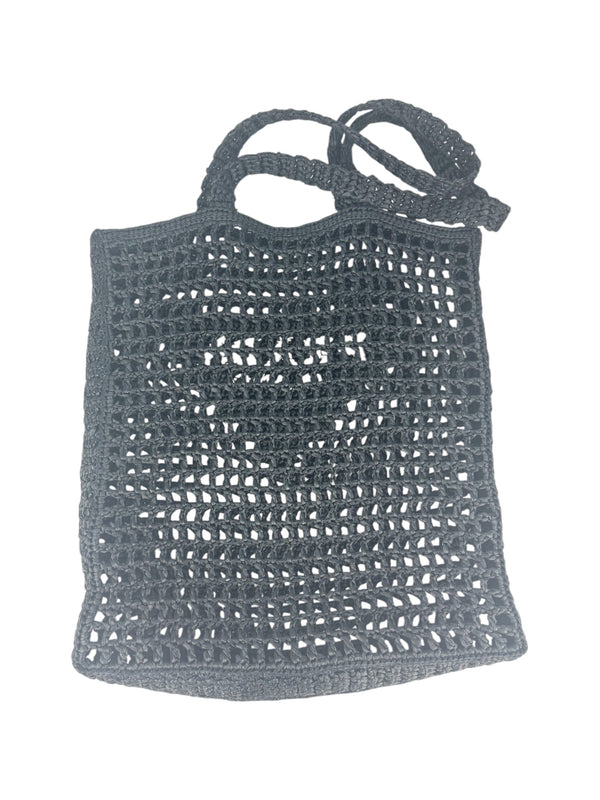 Prada Black Raffia Crochet Logo Tote Bag