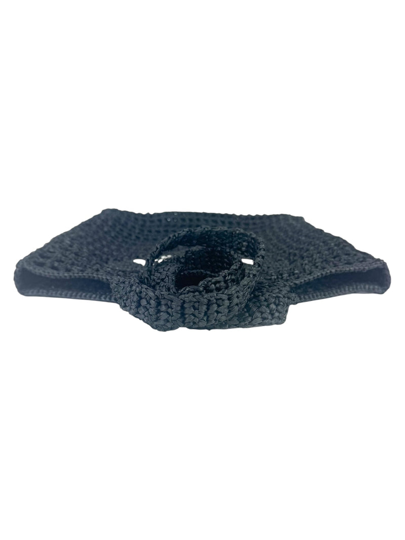 Prada Black Raffia Crochet Logo Tote Bag