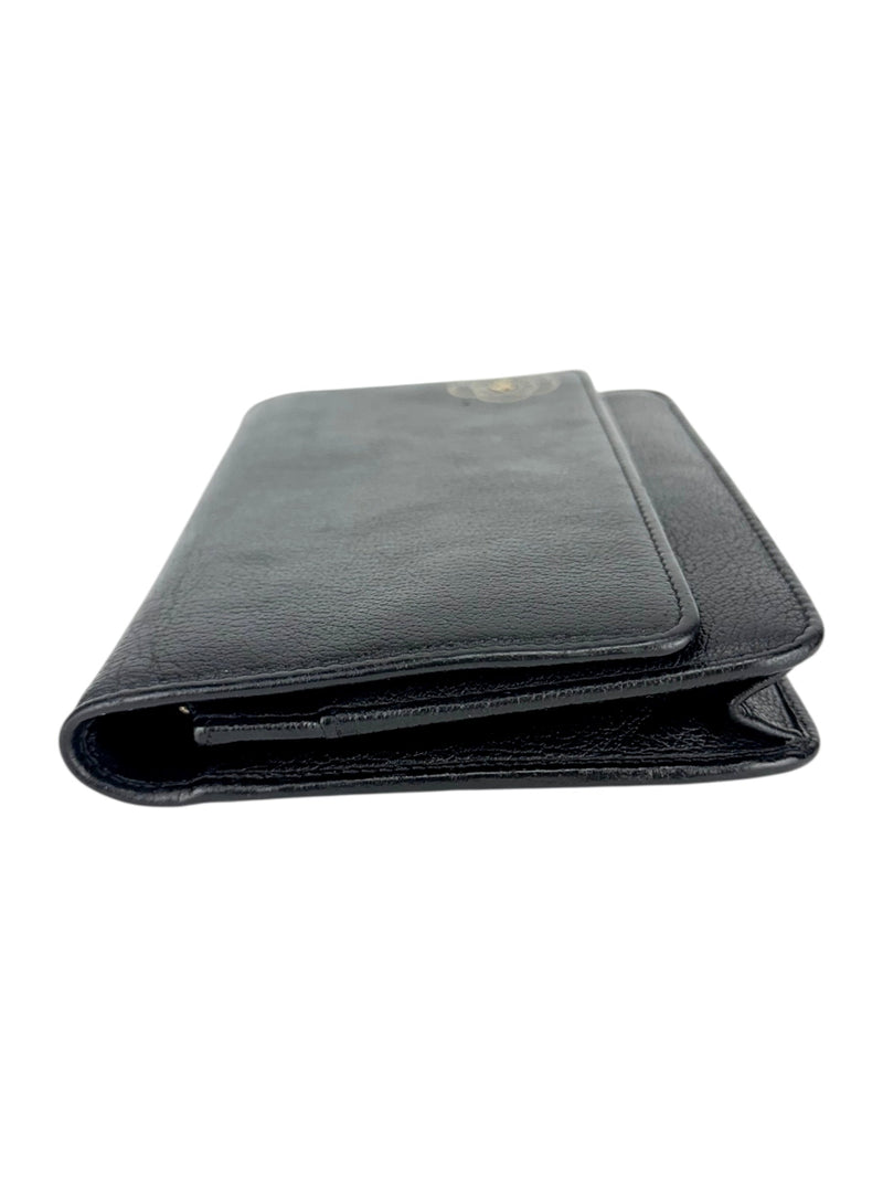 Chanel Black Leather Camellia Wallet On Chain