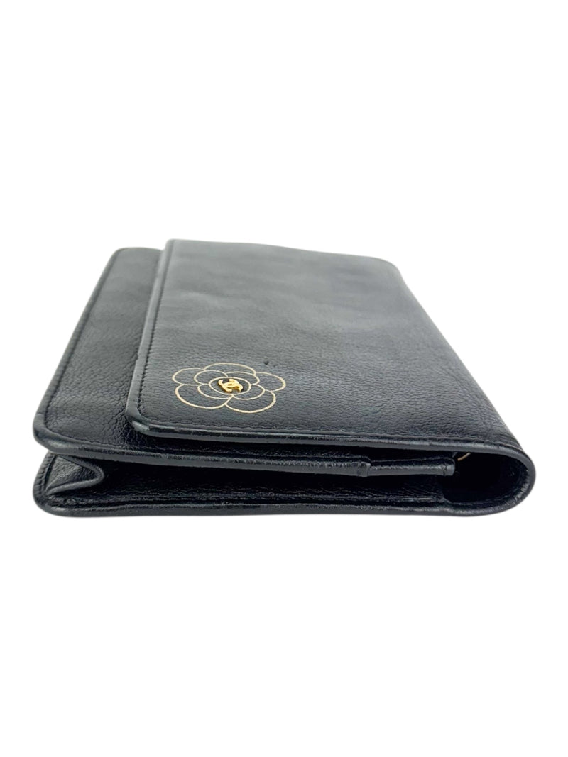 Chanel Black Leather Camellia Wallet On Chain