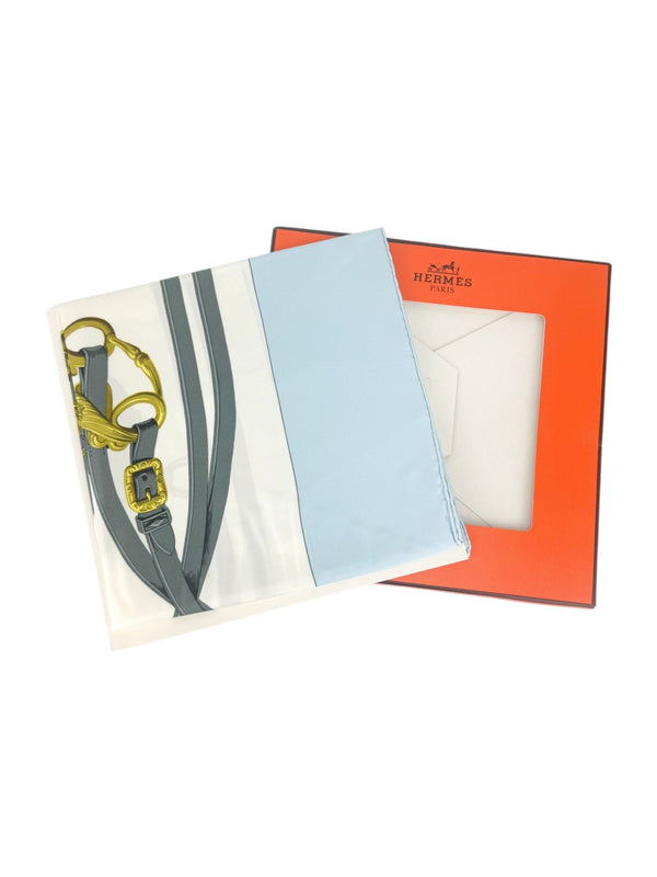 Hermes Light Blue and White Silk Carre Scarf 90cm