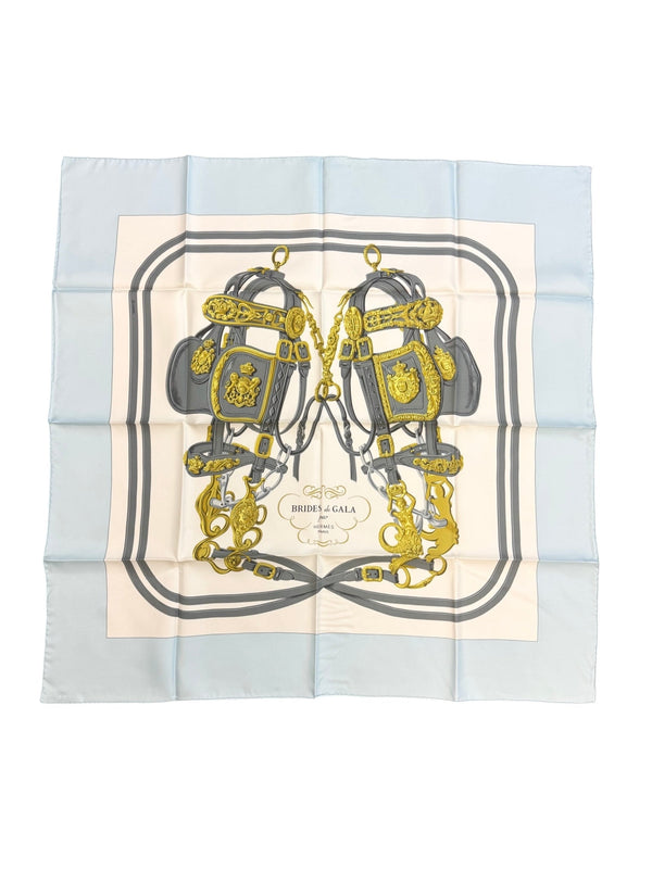 Hermes Light Blue and White Silk Carre Scarf 90cm