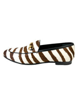 Gucci Brown and White Pony Zebra Stripe Loafers Size 38