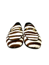 Gucci Brown and White Pony Zebra Stripe Loafers Size 38