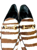 Gucci Brown and White Pony Zebra Stripe Loafers Size 38