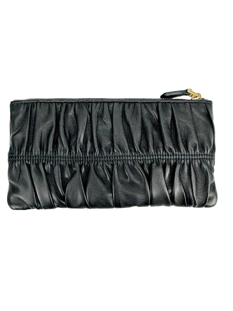 Prada Black Leather Gathered Pouch