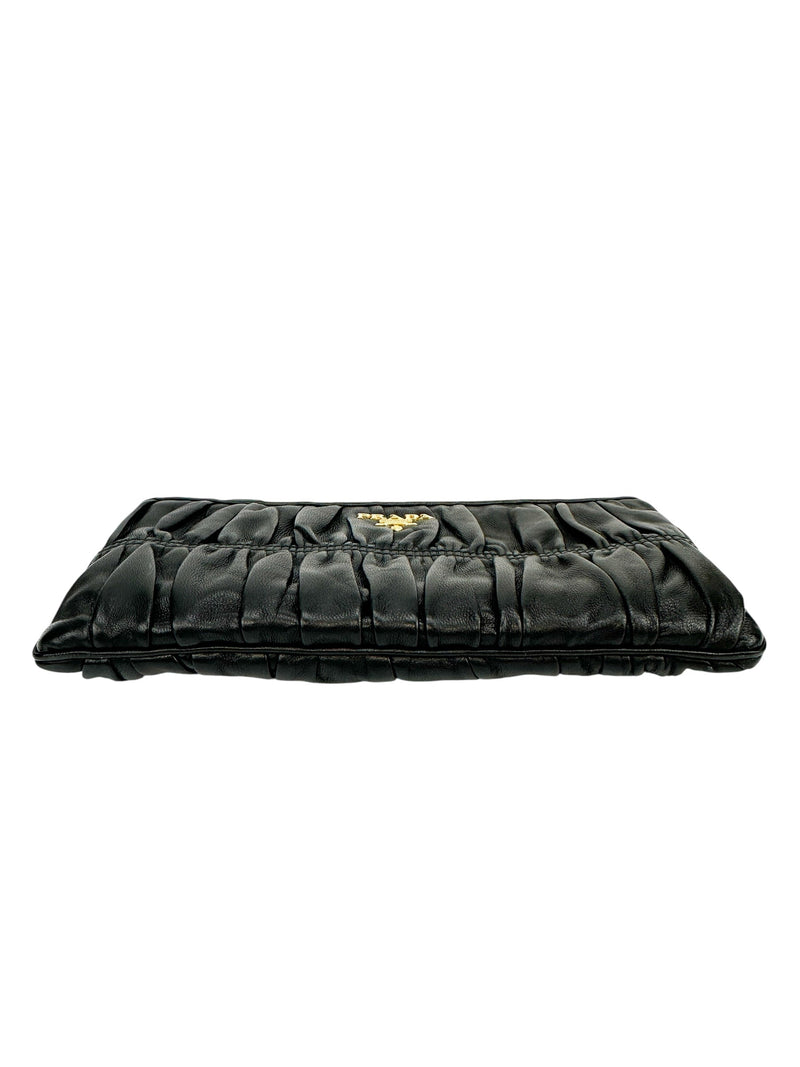 Prada Black Leather Gathered Pouch