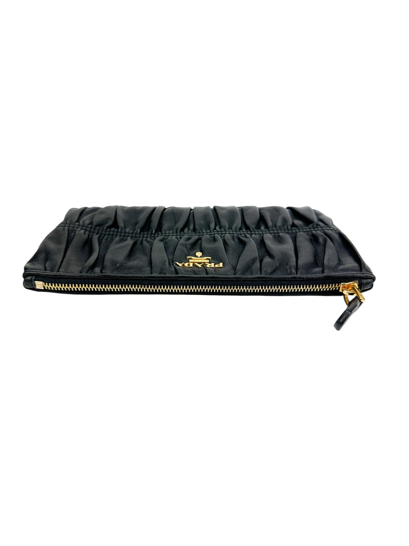 Prada Black Leather Gathered Pouch