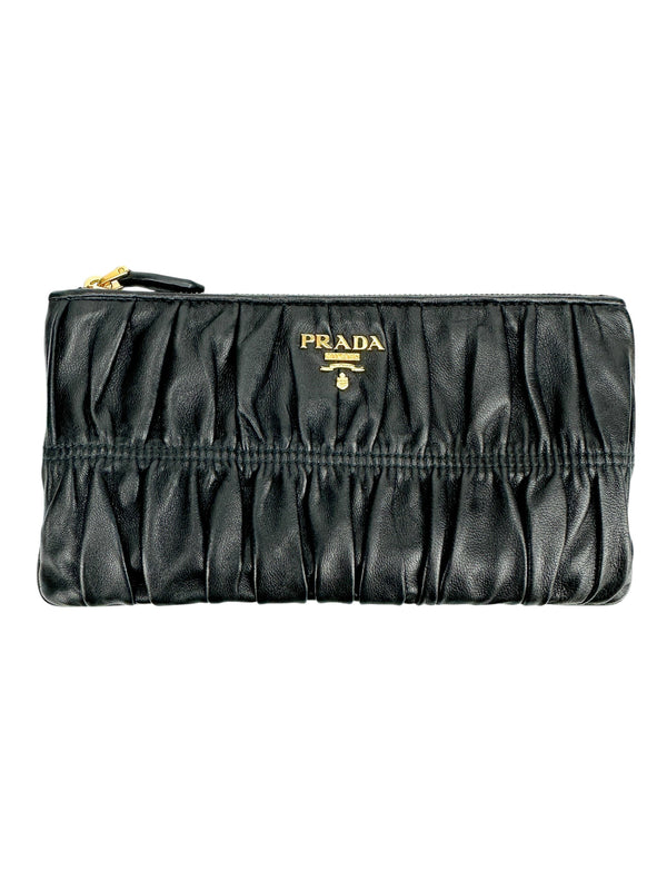Prada Black Leather Gathered Pouch