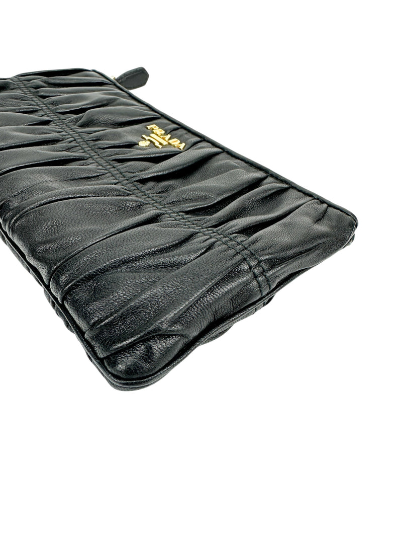Prada Black Leather Gathered Pouch