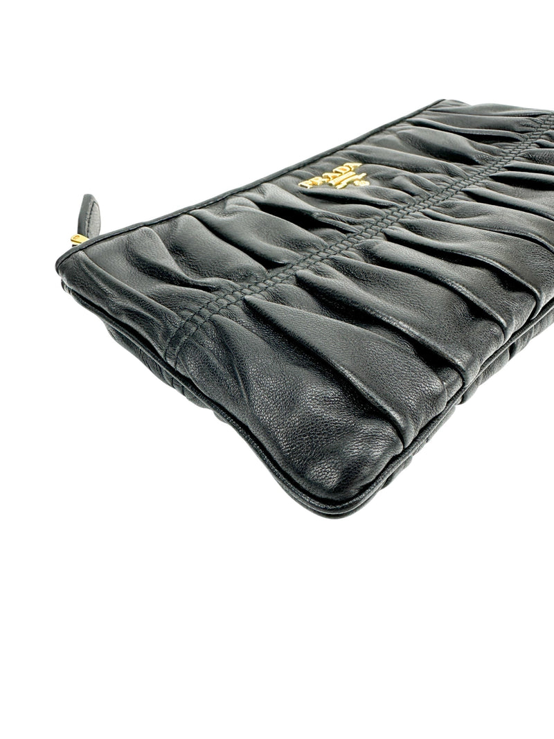 Prada Black Leather Gathered Pouch