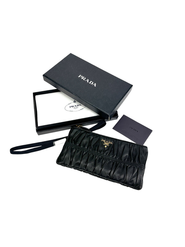 Prada Black Leather Gathered Pouch