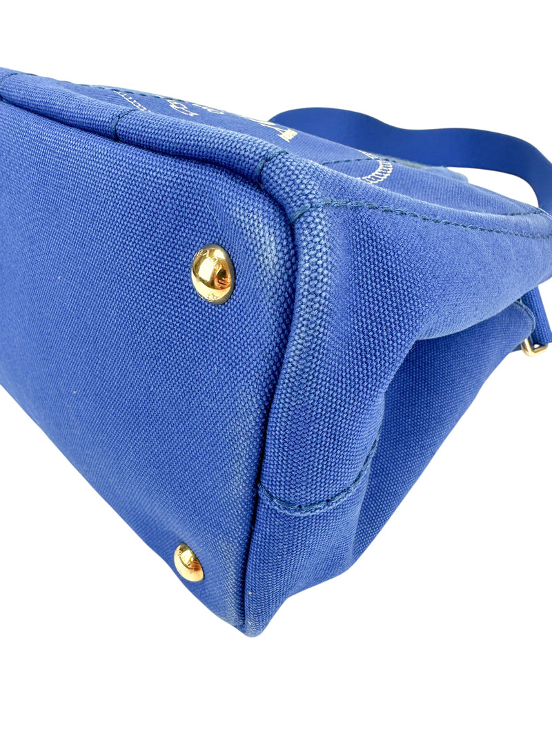 Prada Blue Canapa 2 Way Tote Bag Small