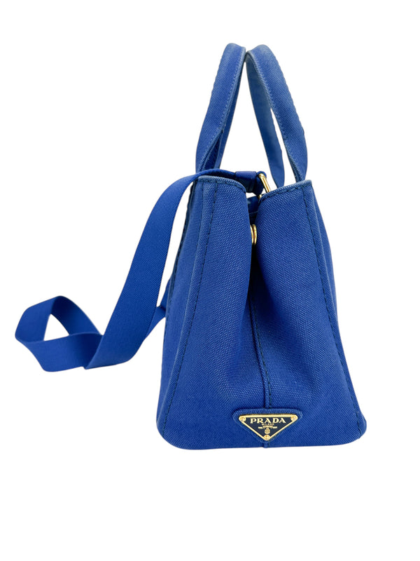 Prada Blue Canapa 2 Way Tote Bag Small