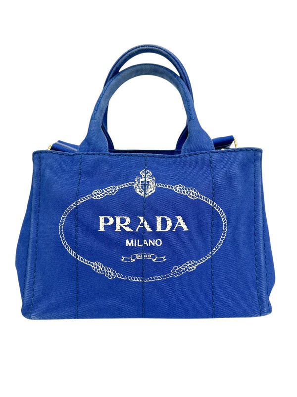 Prada Blue Canapa 2 Way Tote Bag Small