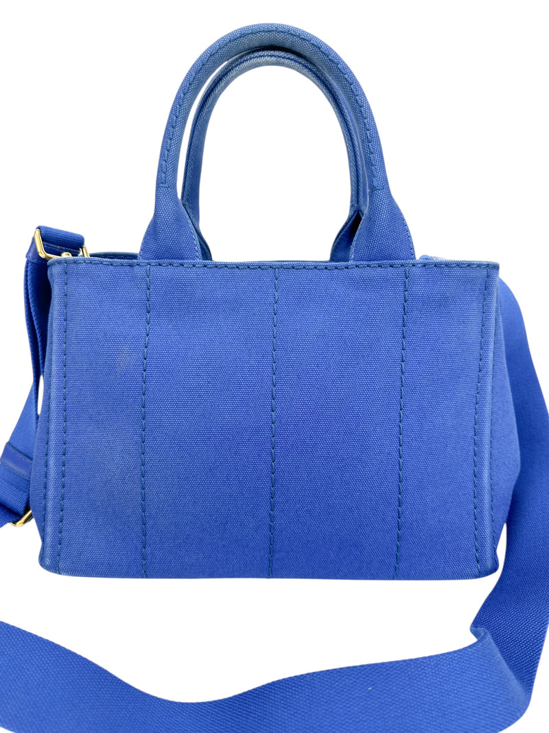 Prada Blue Canapa 2 Way Tote Bag Small