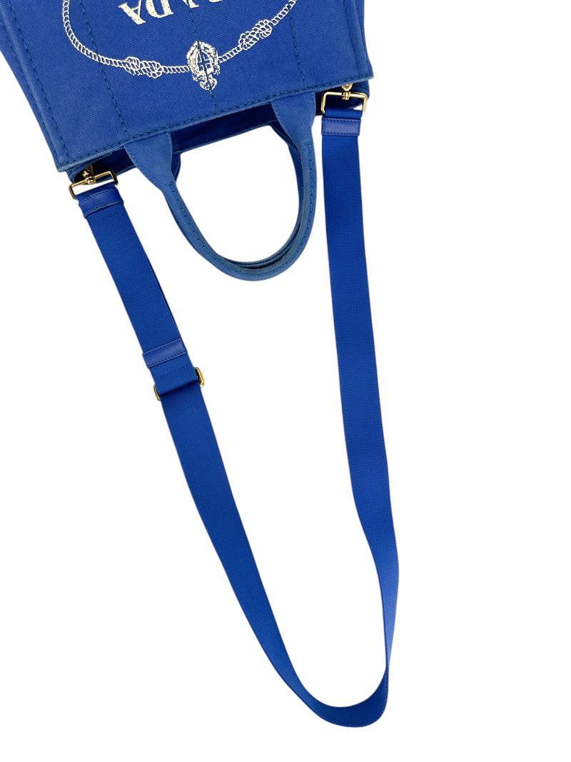 Prada Blue Canapa 2 Way Tote Bag Small