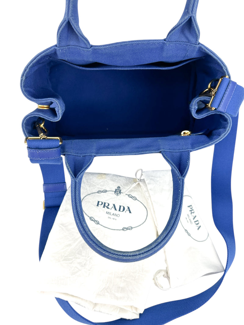 Prada Blue Canapa 2 Way Tote Bag Small