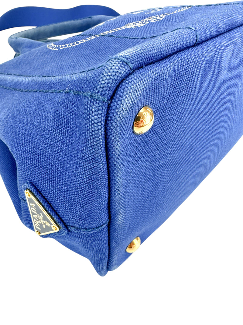 Prada Blue Canapa 2 Way Tote Bag Small