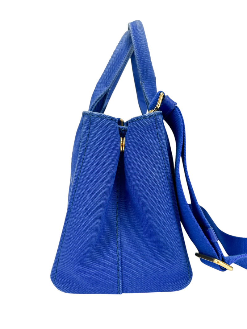 Prada Blue Canapa 2 Way Tote Bag Small
