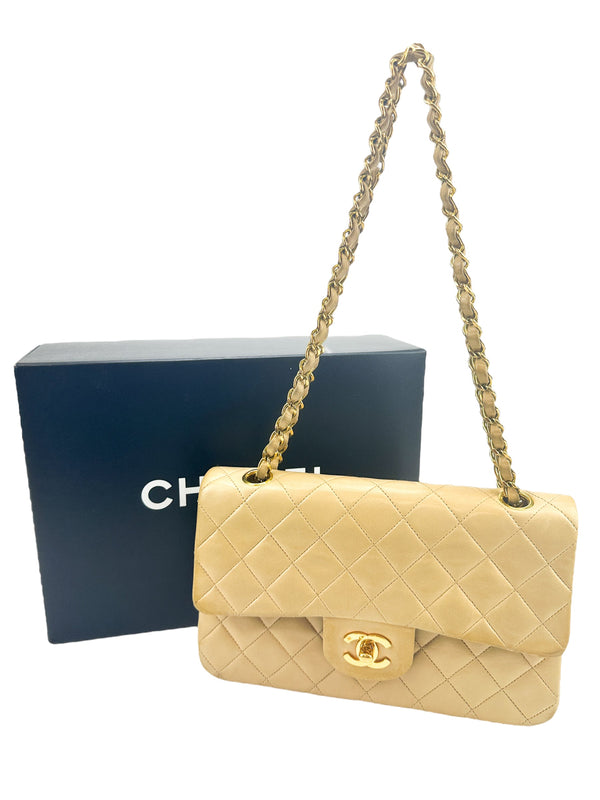 Chanel Vintage Beige Small Lambskin Double Flap
