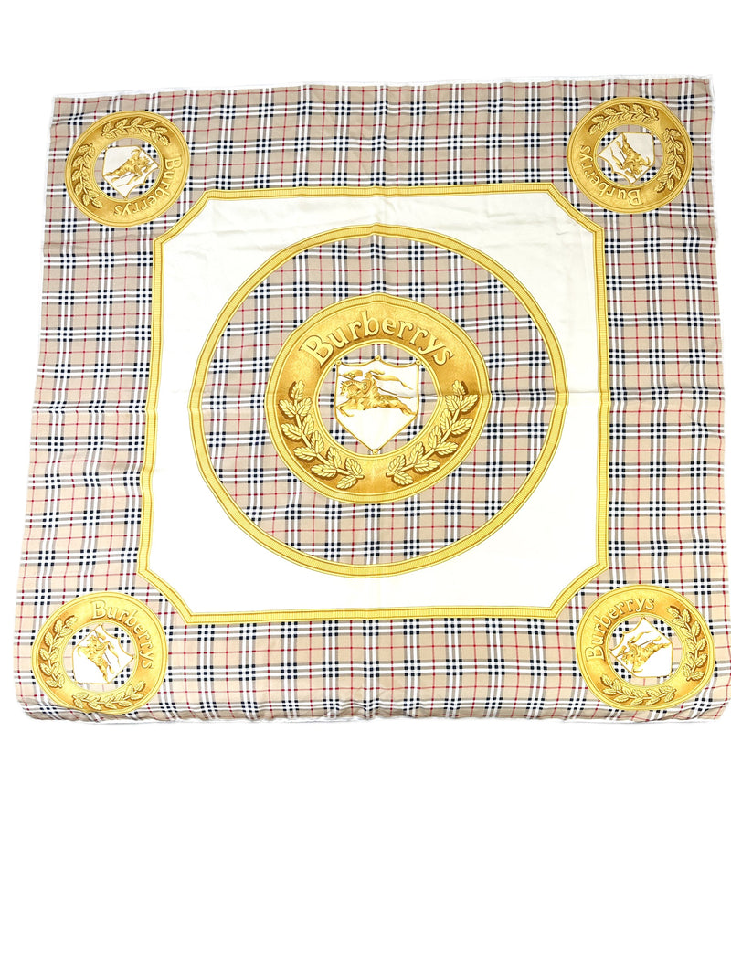 Burberry Vintage Beige Plaid Silk Twill Scarf