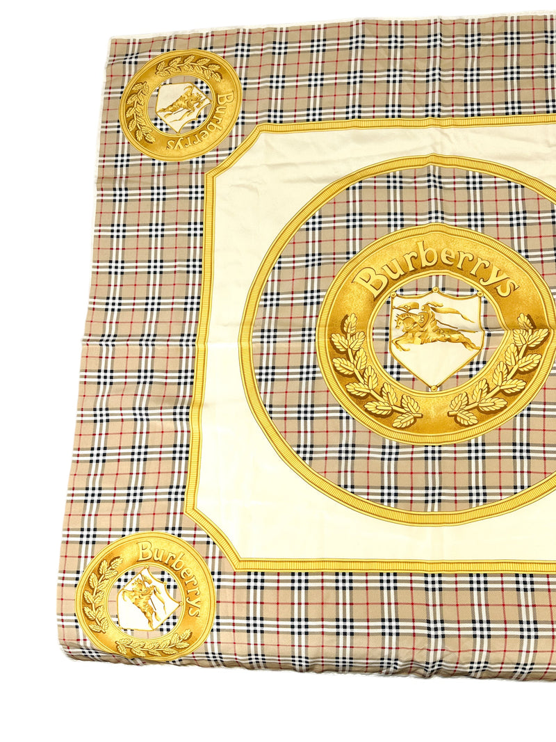 Burberry Vintage Beige Plaid Silk Twill Scarf