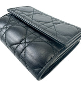 Christian Dior Black Cannage Leather Gardenia Mini Wallet (Full Set)