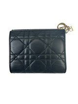 Christian Dior Black Cannage Leather Gardenia Mini Wallet (Full Set)