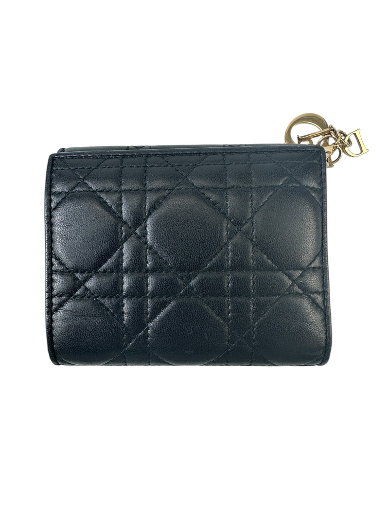 Christian Dior Black Cannage Leather Gardenia Mini Wallet (Full Set)